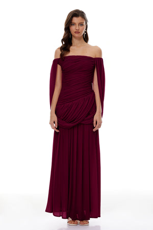 Aurohaya Suné Red Cross Front Ruched Maxi Dress