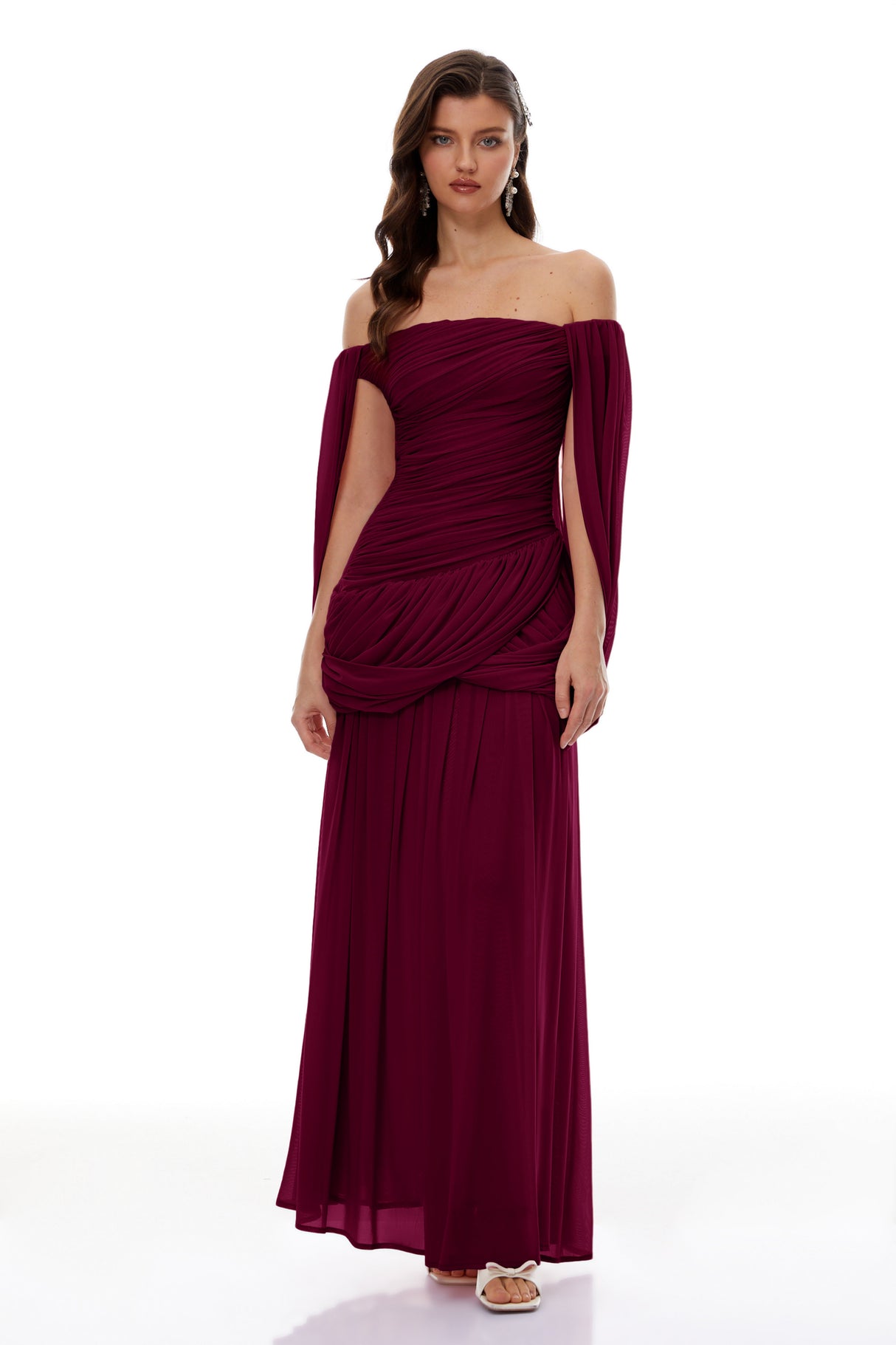 Aurohaya Suné Red Cross Front Ruched Maxi Dress