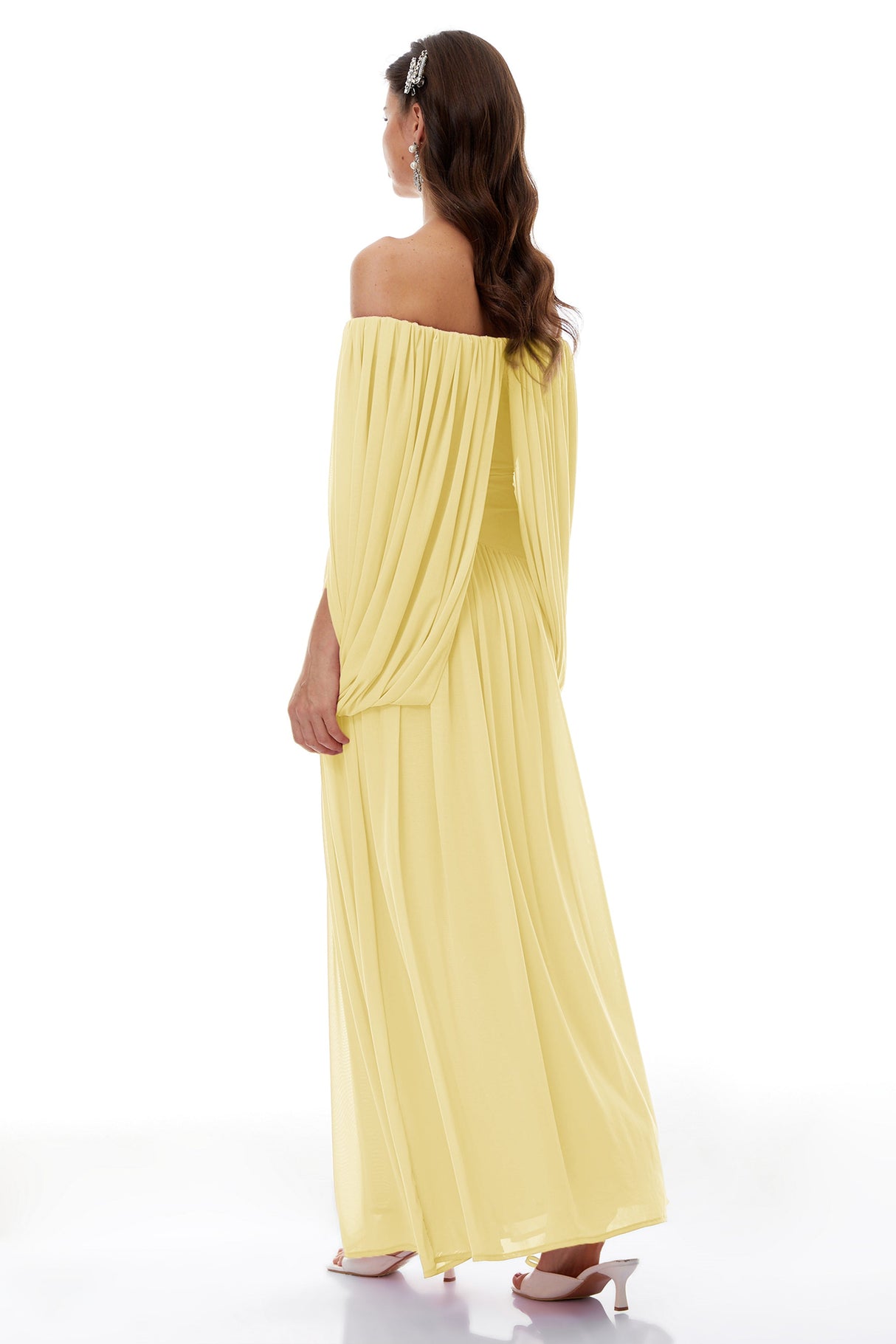 Aurohaya Suné Yellow Cross Front Ruched Maxi Dress