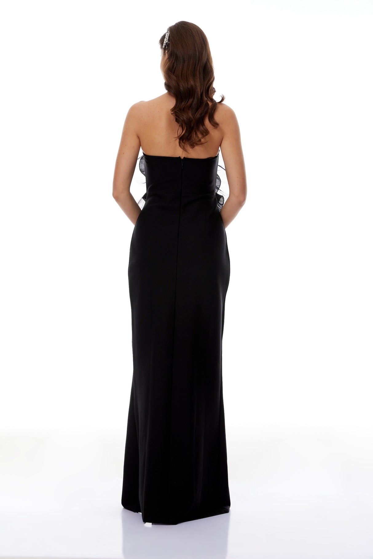 Aurohaya Susanne Black 3D Petal Ruffled Maxi Dress