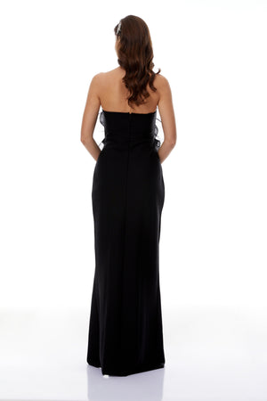 Aurohaya Susanne Black 3D Petal Ruffled Maxi Dress