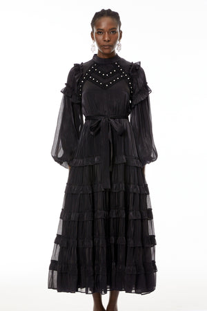 Aurohaya Suzanne Black Ruffled Tiered Maxi Dress
