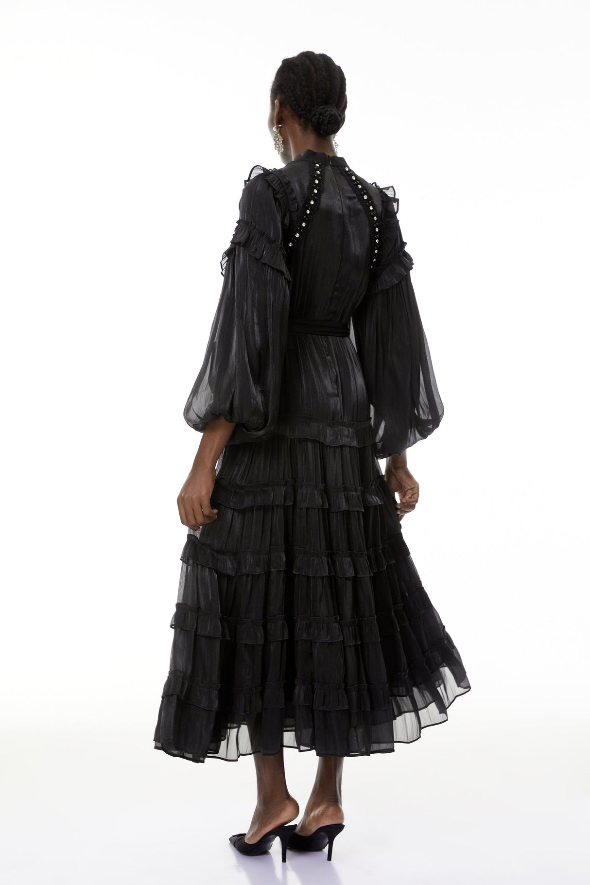 Aurohaya Suzanne Black Ruffled Tiered Maxi Dress