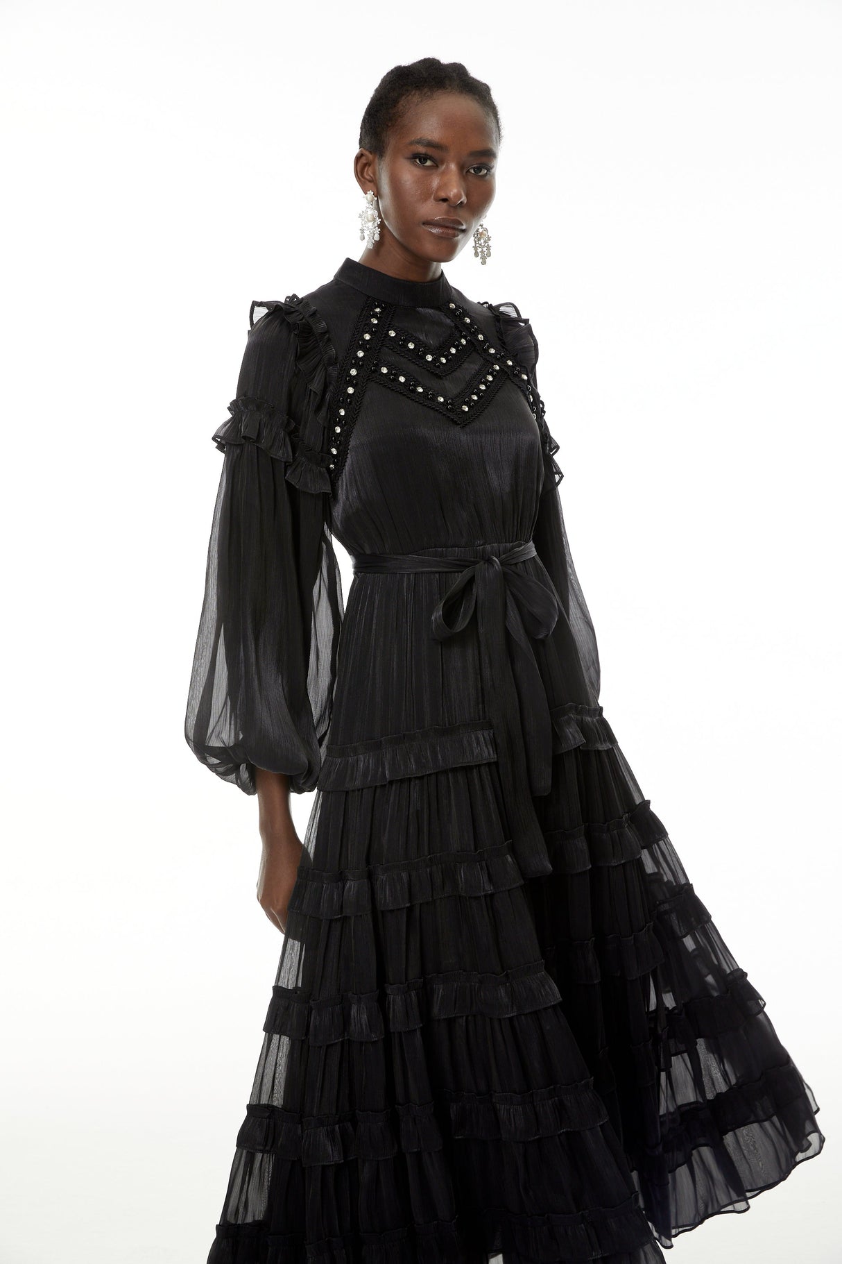 Aurohaya Suzanne Black Ruffled Tiered Maxi Dress