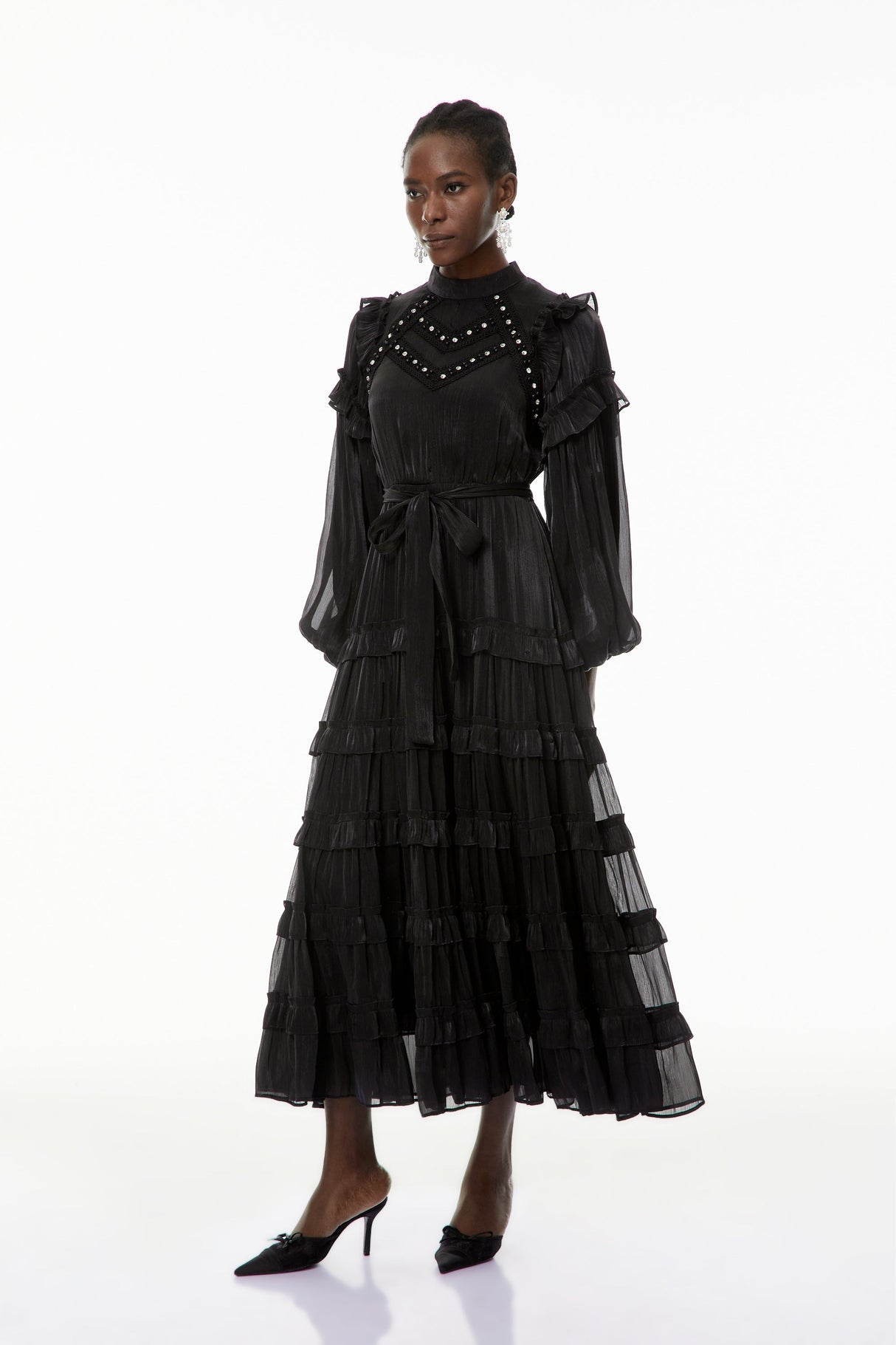 Aurohaya Suzanne Black Ruffled Tiered Maxi Dress