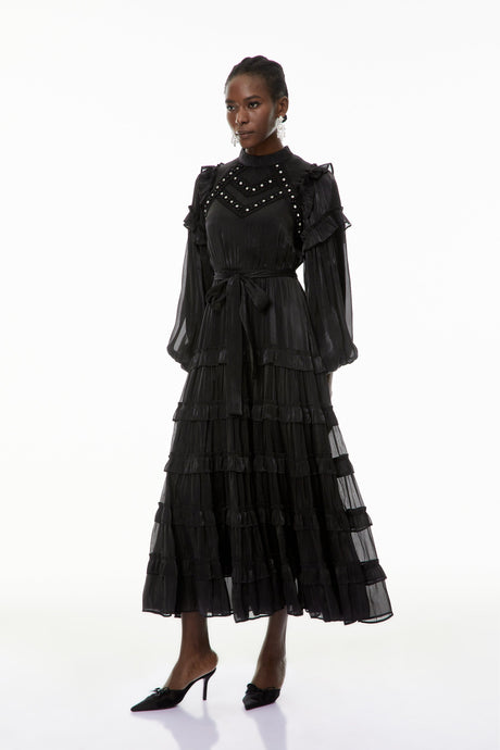 Aurohaya Suzanne Black Ruffled Tiered Maxi Dress