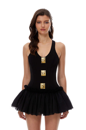 Aurohaya Tallulah Black Embellished Tulle Mini Dress