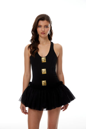 Aurohaya Tallulah Black Embellished Tulle Mini Dress
