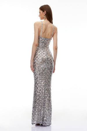 Aurohaya Tehila Silver Embellished Mermaid Maxi Dress