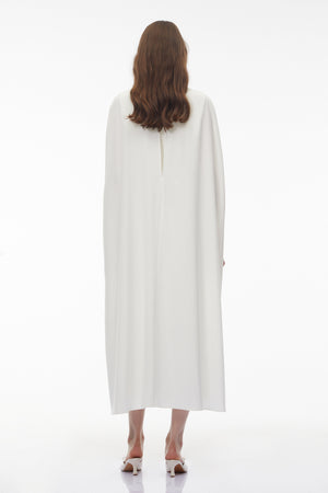 Aurohaya Tetyana White Cape Asymmetrical Midi Dress