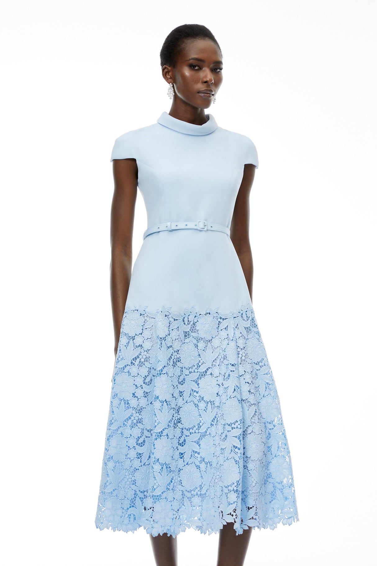 Aurohaya Theodora Blue Floral Lace Midi Dress