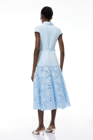 Aurohaya Theodora Blue Floral Lace Midi Dress