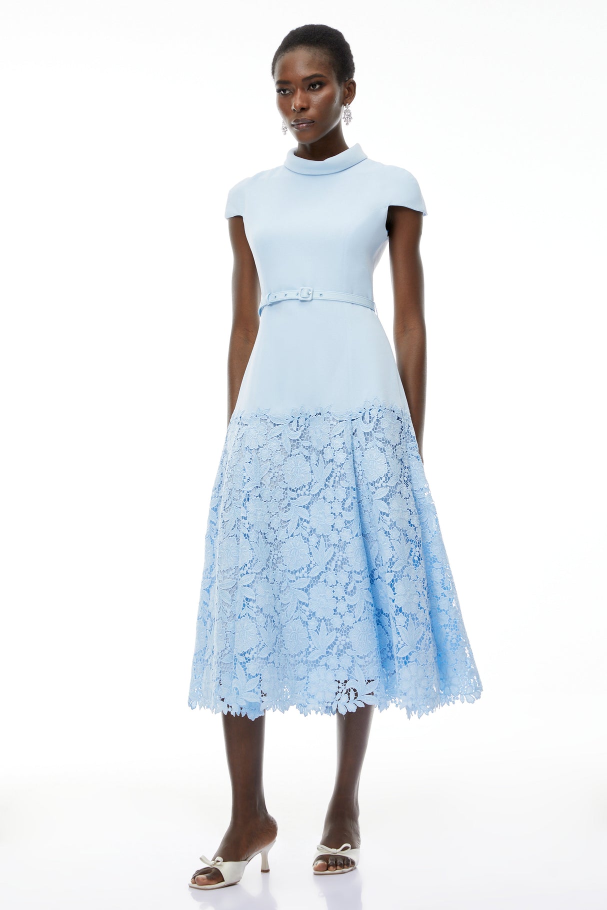 Aurohaya Theodora Blue Floral Lace Midi Dress