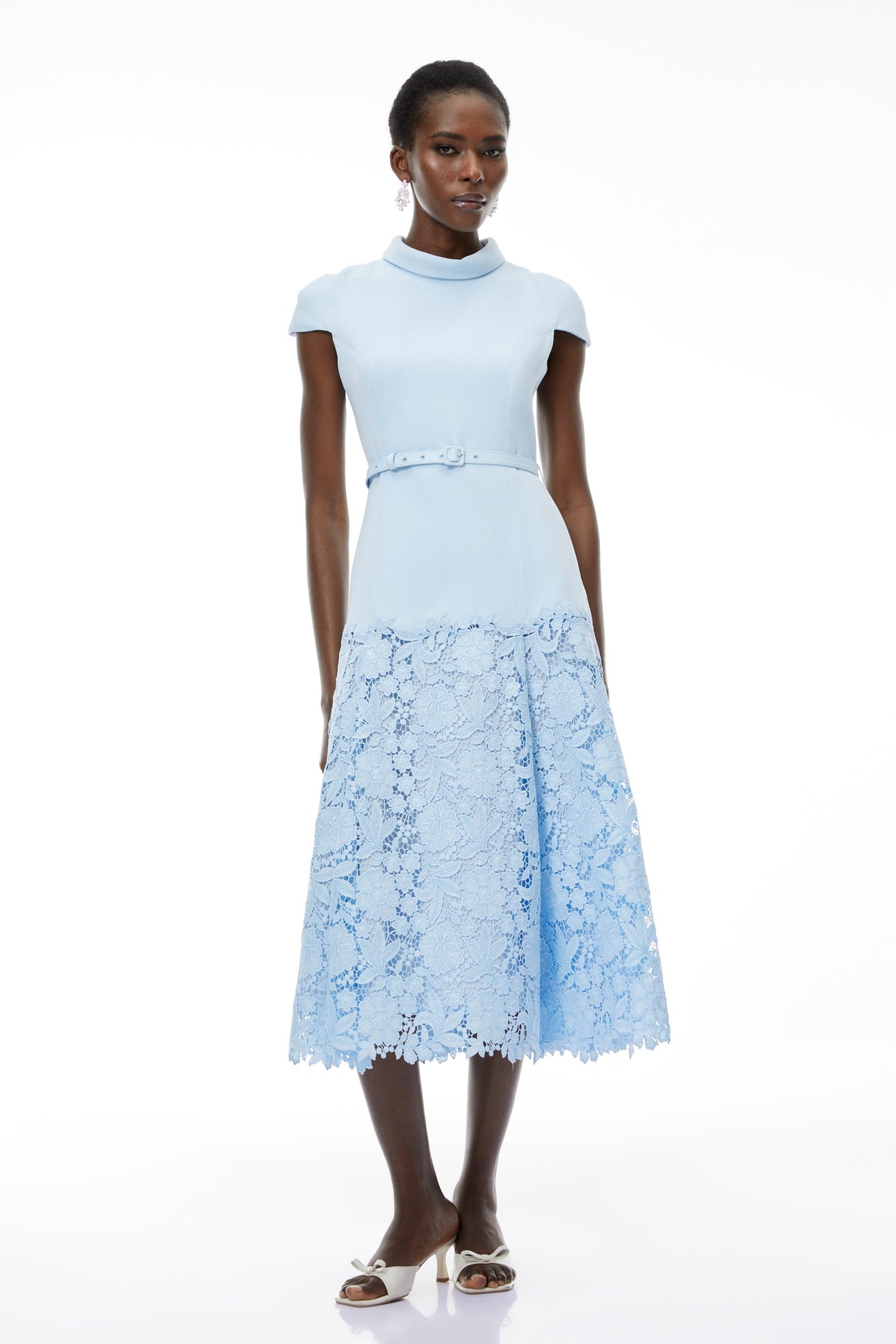 Aurohaya Theodora Blue Floral Lace Midi Dress