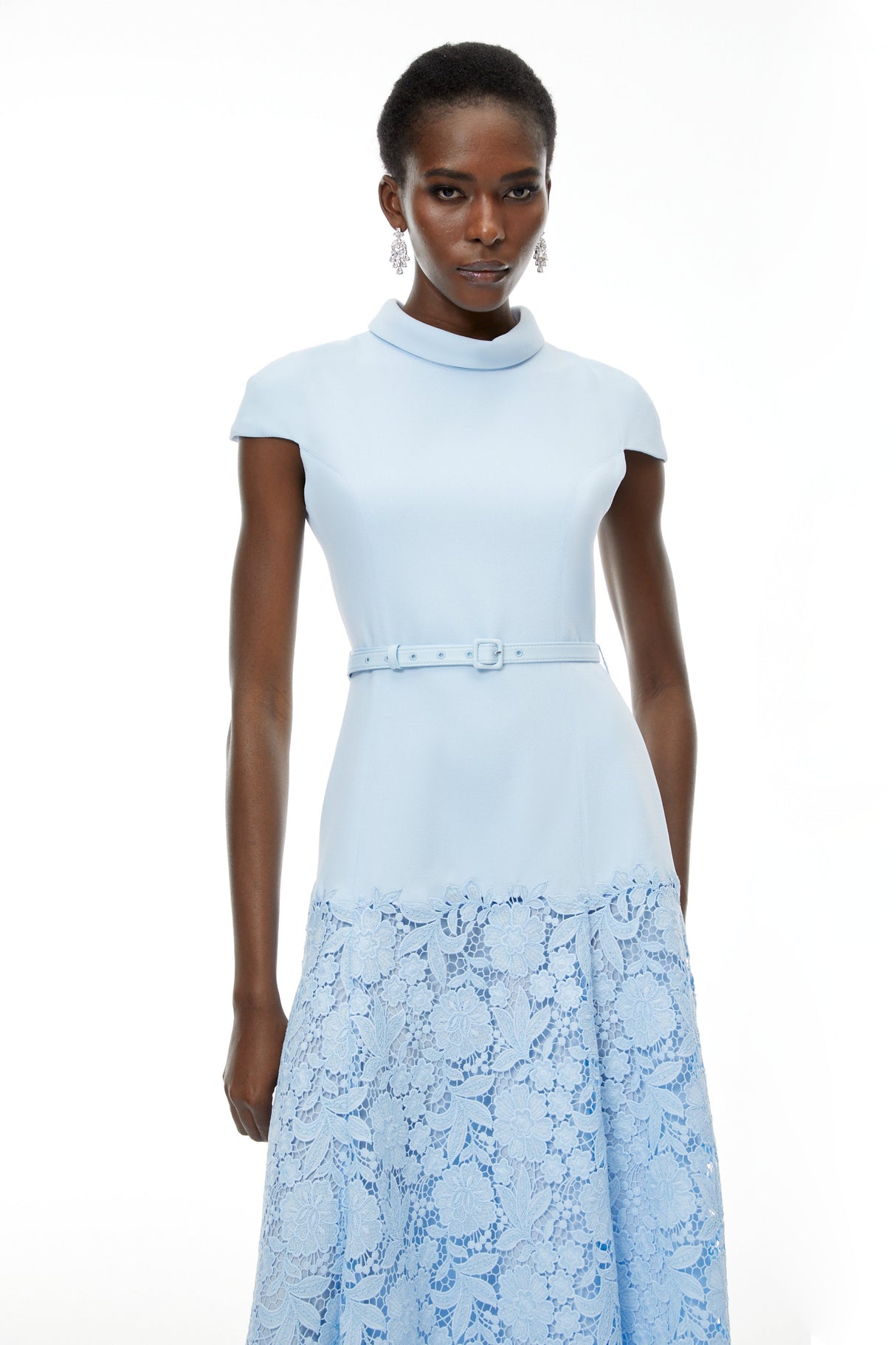 Aurohaya Theodora Blue Floral Lace Midi Dress