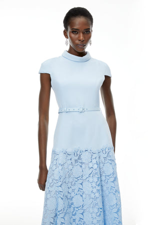 Aurohaya Theodora Blue Floral Lace Midi Dress