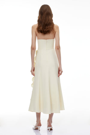 Aurohaya Theodosia Cream White Off Shoulder Maxi Dress with 3D Petals