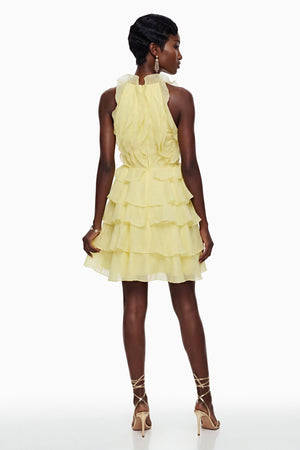 Aurohaya Thulisile Pale Yellow Halterneck Ruffled Mini Dress