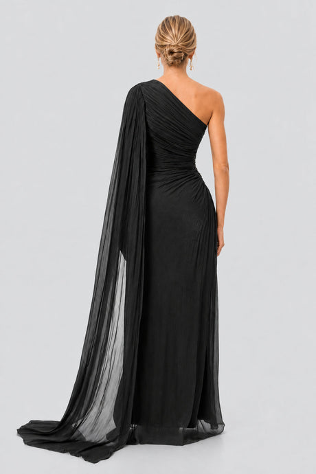 Tiphaine One Shoulder Ruched Maxi Dress - Black_-_selmori.com_-_02