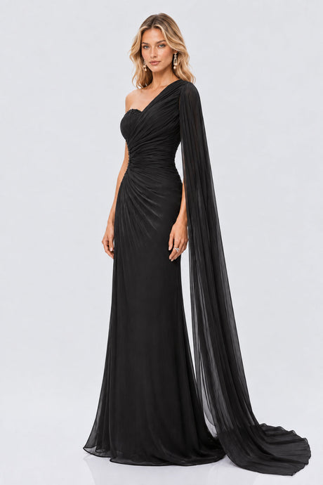 Tiphaine One Shoulder Ruched Maxi Dress - Black_-_selmori.com_-_05