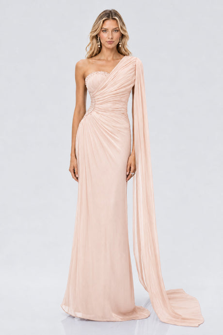 Tiphaine One Shoulder Ruched Maxi Dress - Pink_-_selmori.com_-_01