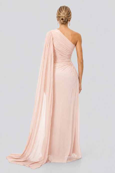 Tiphaine One Shoulder Ruched Maxi Dress - Pink_-_selmori.com_-_02