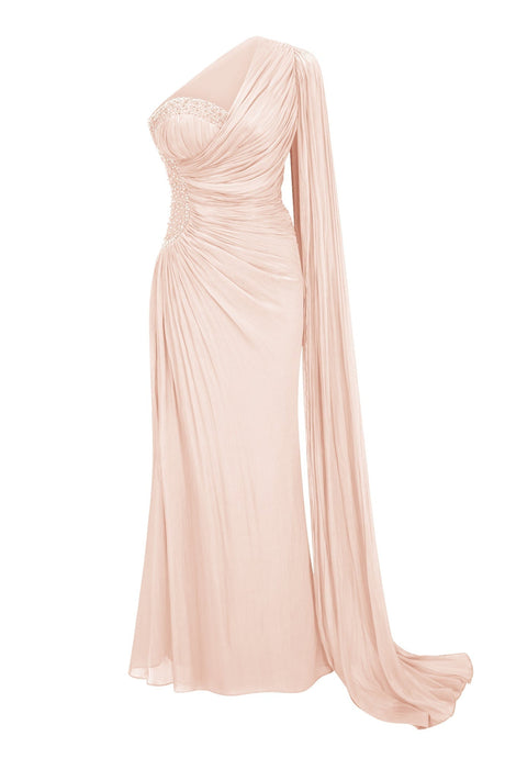 Tiphaine One Shoulder Ruched Maxi Dress - Pink_-_selmori.com_-_03