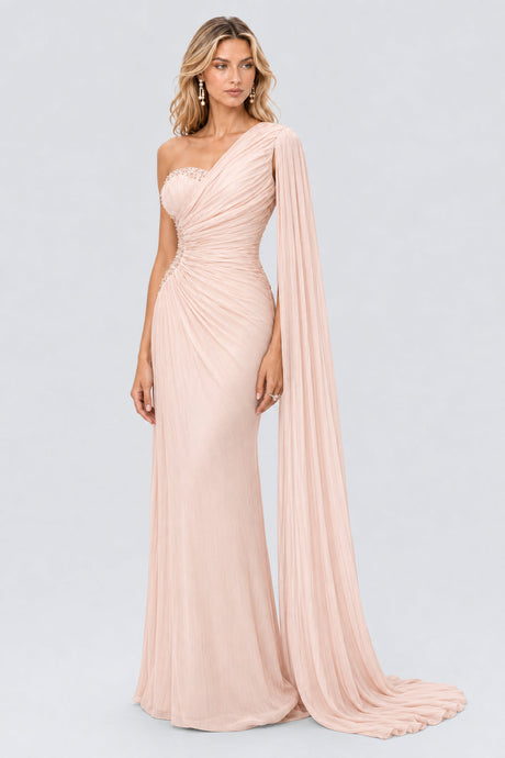 Tiphaine One Shoulder Ruched Maxi Dress - Pink_-_selmori.com_-_06
