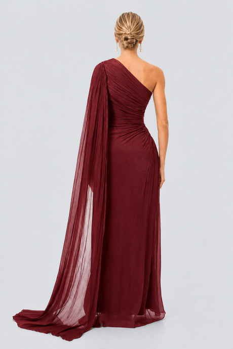 Tiphaine One Shoulder Ruched Maxi Dress - Red_-_selmori.com_-_02