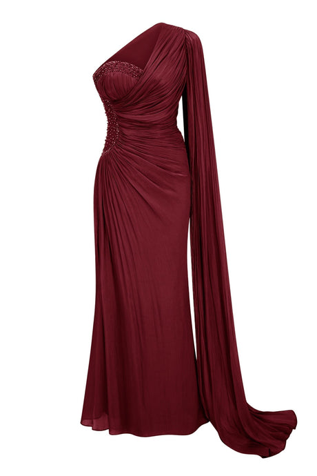 Tiphaine One Shoulder Ruched Maxi Dress - Red_-_selmori.com_-_03