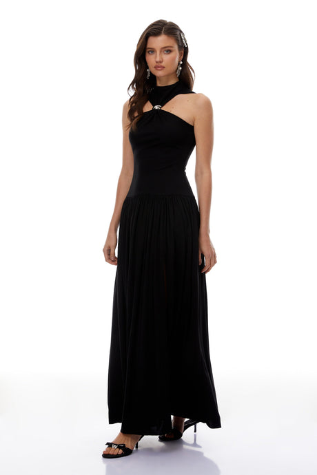Aurohaya Tomás BlackBlack Halterneck Maxi Dress