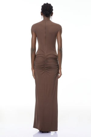 Aurohaya Tone Chocolate Brown Cross-Over Maxi Dress