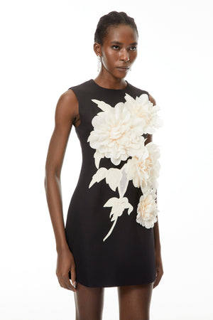 Aurohaya Toril Black Color Blocked 3D Petal Mini Dress