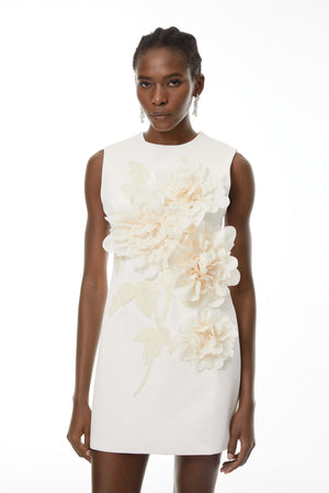 Aurohaya Toril White Color Blocked 3D Petal Mini Dress