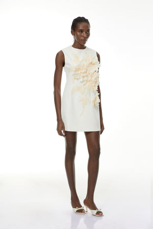 Aurohaya Toril White Color Blocked 3D Petal Mini Dress