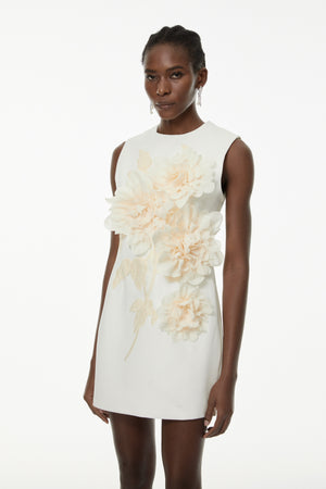 Aurohaya Toril White Color Blocked 3D Petal Mini Dress