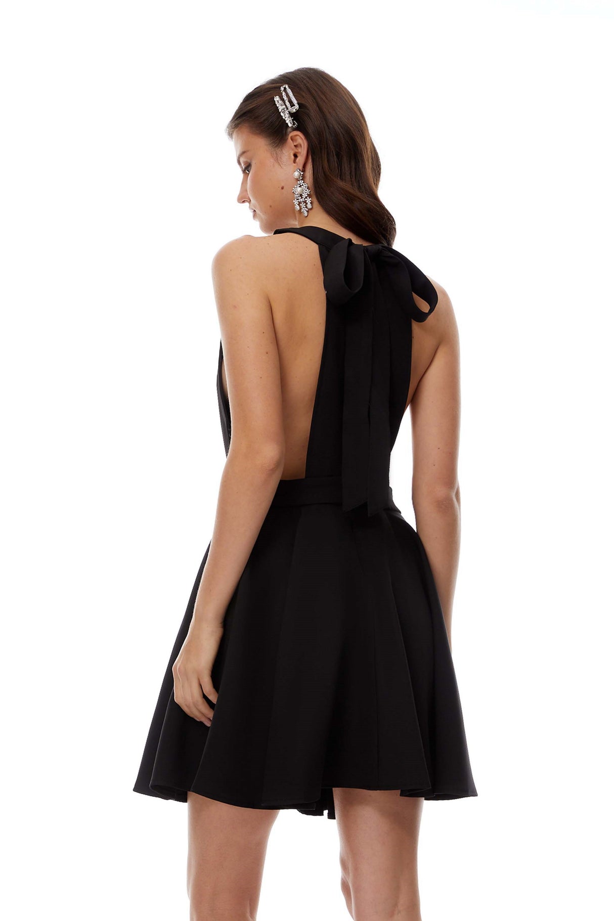 Aurohaya Tova Black Open Back Mini Dress