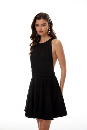 Aurohaya Tova Black Open Back Mini Dress