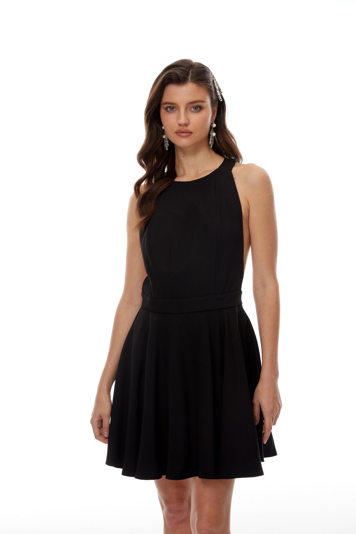 Aurohaya Tova Black Open Back Mini Dress