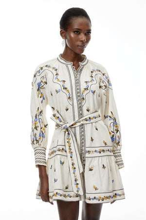 Aurohaya Tove White Floral Embroidered Mini Dress