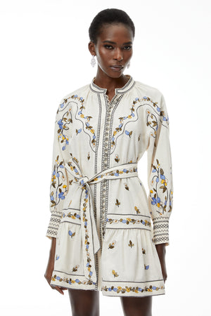 Aurohaya Tove White Floral Embroidered Mini Dress
