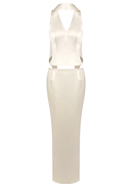 Halter Scarf Two Piece Maxi Dress Ivory