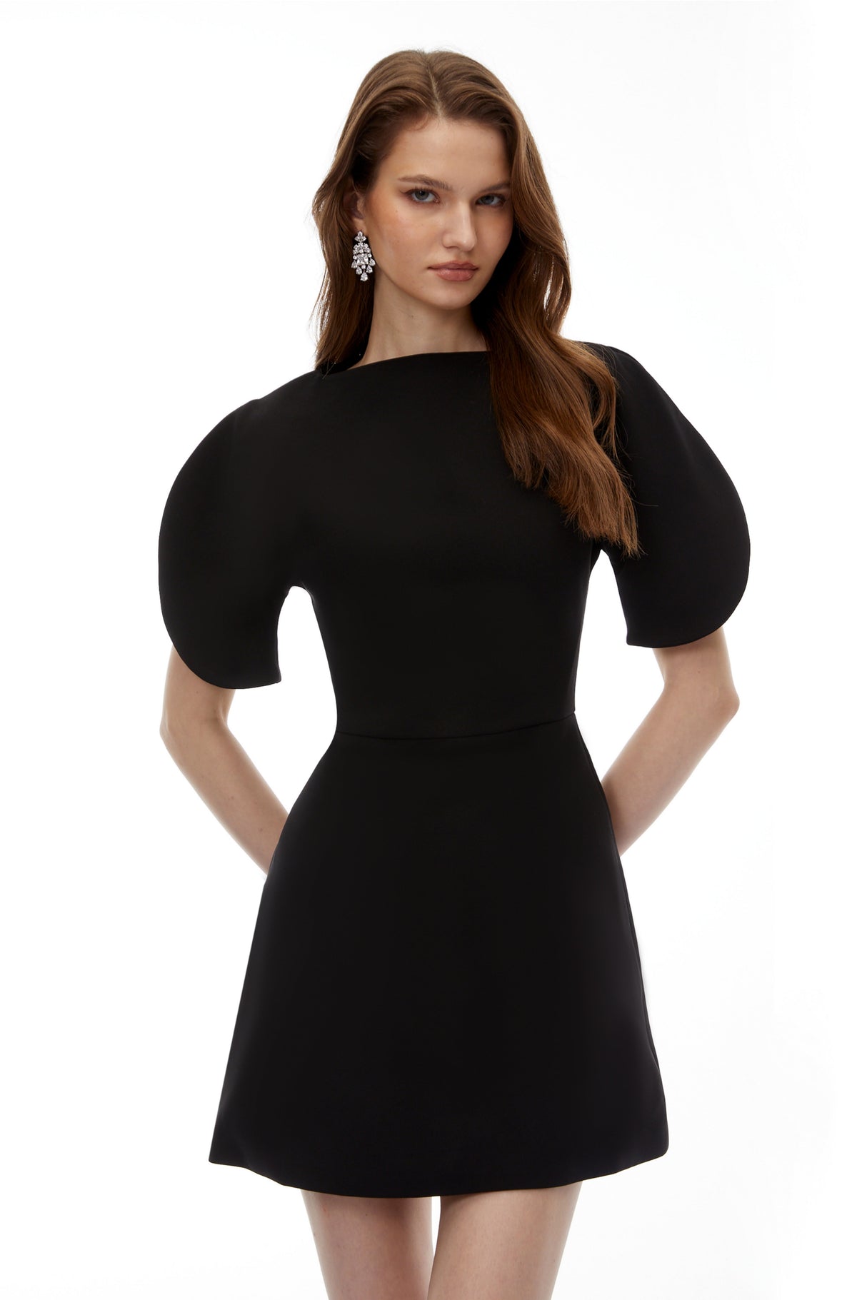 Aurohaya Uliana Black Puff Sleeve Mini Dress