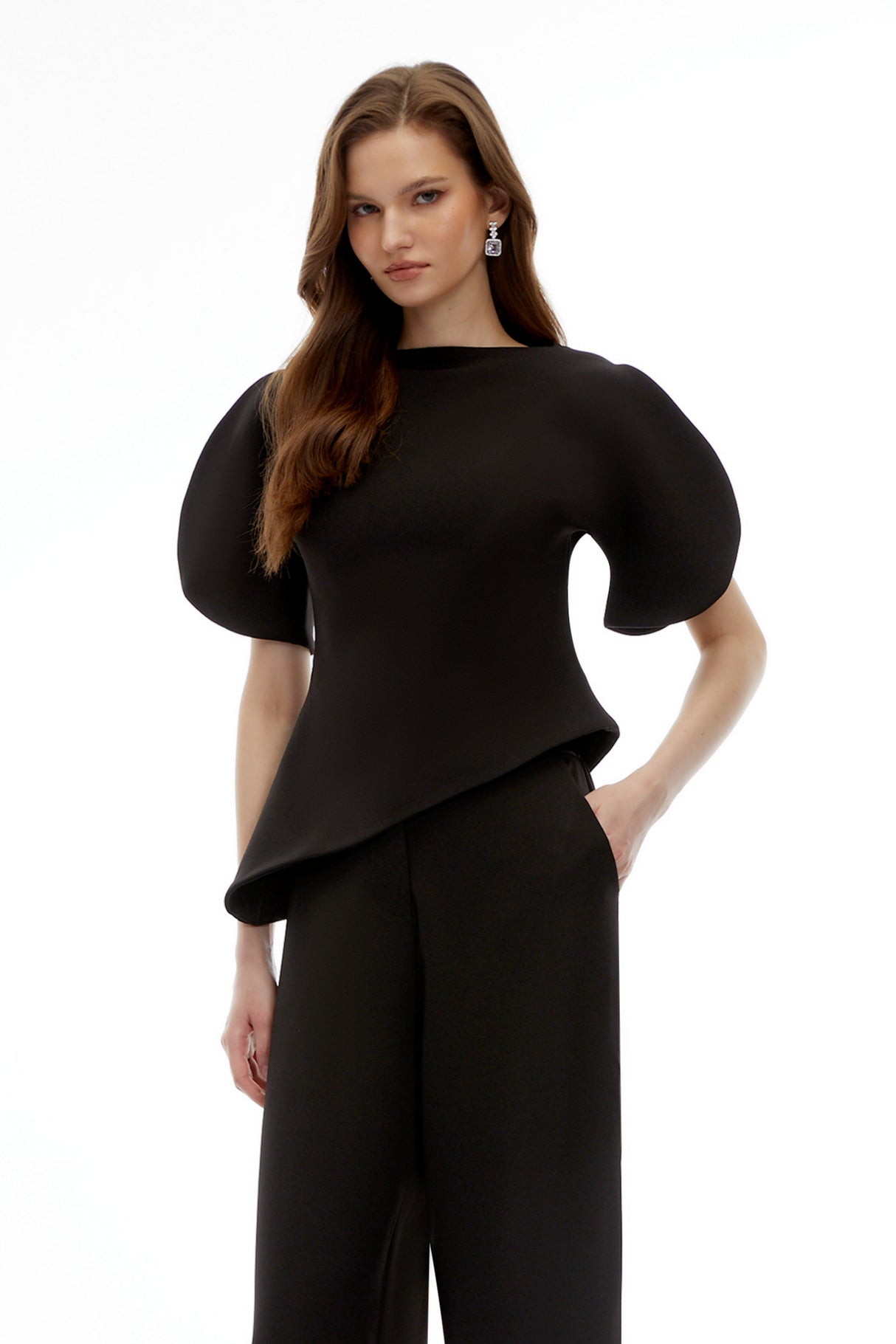 Aurohaya Uliana Black Puff Sleeve Top & Trousers Set