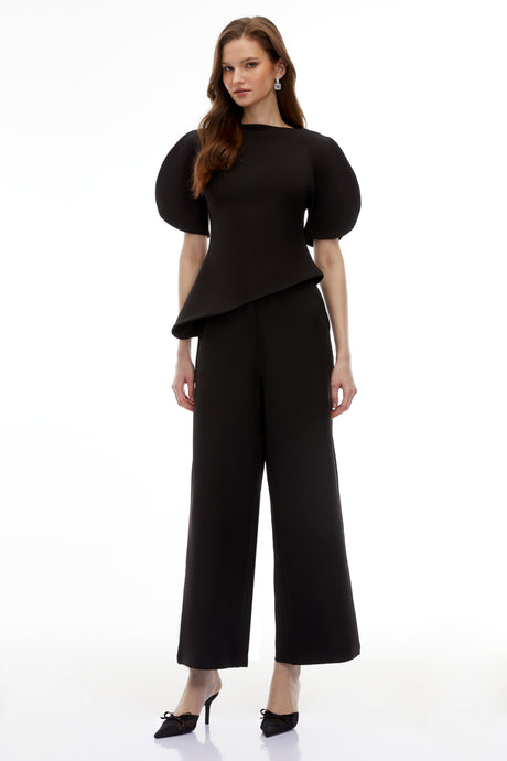 Aurohaya Uliana Black Puff Sleeve Top & Trousers Set