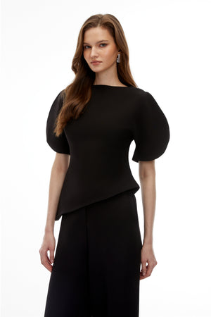 Aurohaya Uliana Black Puff Sleeve Top & Trousers Set