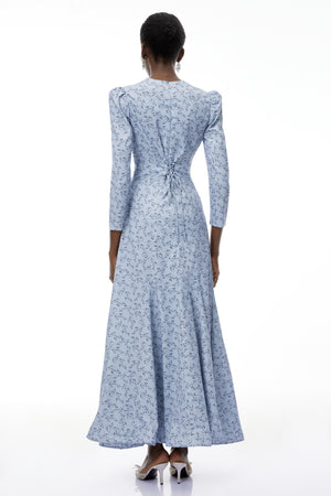 Aurohaya Ursula Blue Floral Print Ruffled Maxi Dress