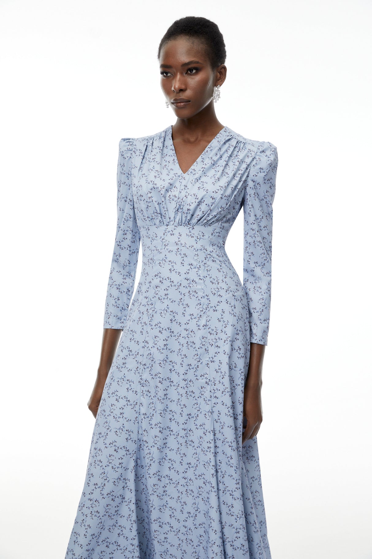 Aurohaya Ursula Blue Floral Print Ruffled Maxi Dress