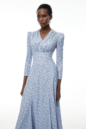 Aurohaya Ursula Blue Floral Print Ruffled Maxi Dress