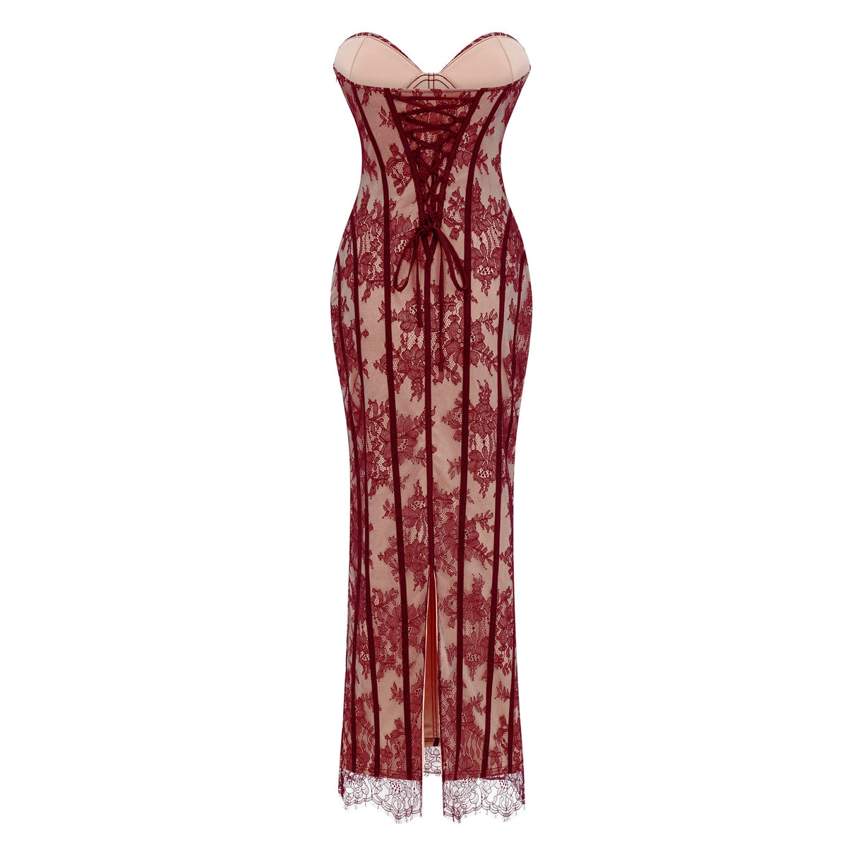 Aurohaya Urszula Red Floral Lace Corset Maxi Dress